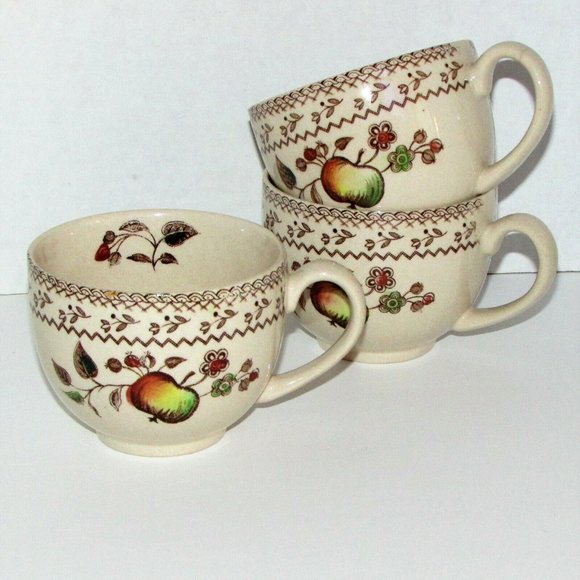 3 Johnson Bros. Old Granite Fruit Sampler Teacups Cottagecore Tea Cups - Picture 1 of 7